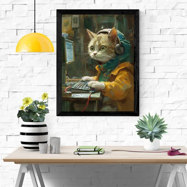 Elegant_Cat_Canvas_Wall_Art_Painting_With_Black_Frame_For_Home_Decor_Living_Room_Wall_Decoration