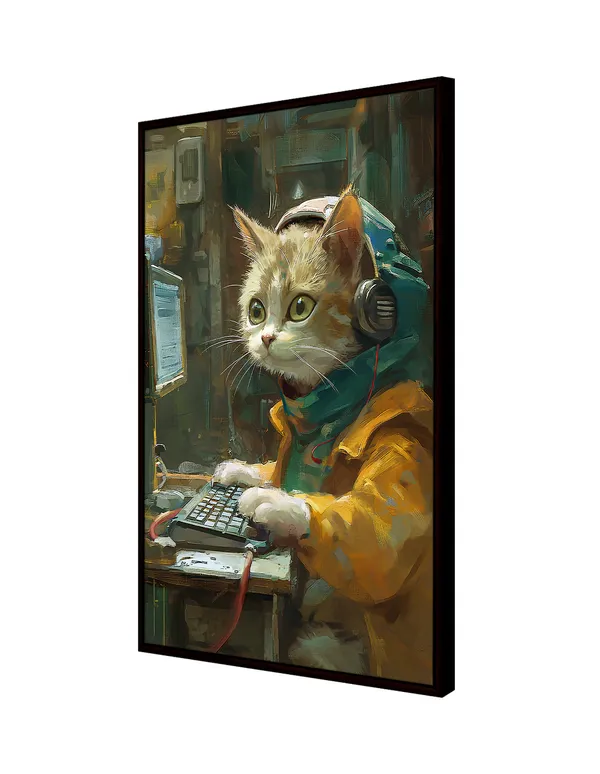 Elegant_Cat_Canvas_Wall_Art_Painting_With_Black_Frame_For_Home_Decor_Living_Room_Wall_Decoration