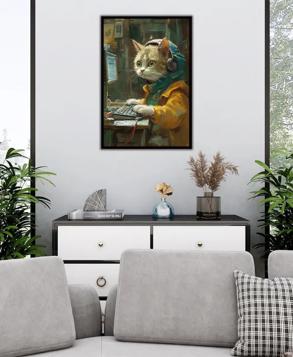 Elegant_Cat_Canvas_Wall_Art_Painting_With_Black_Frame_For_Home_Decor_Living_Room_Wall_Decoration