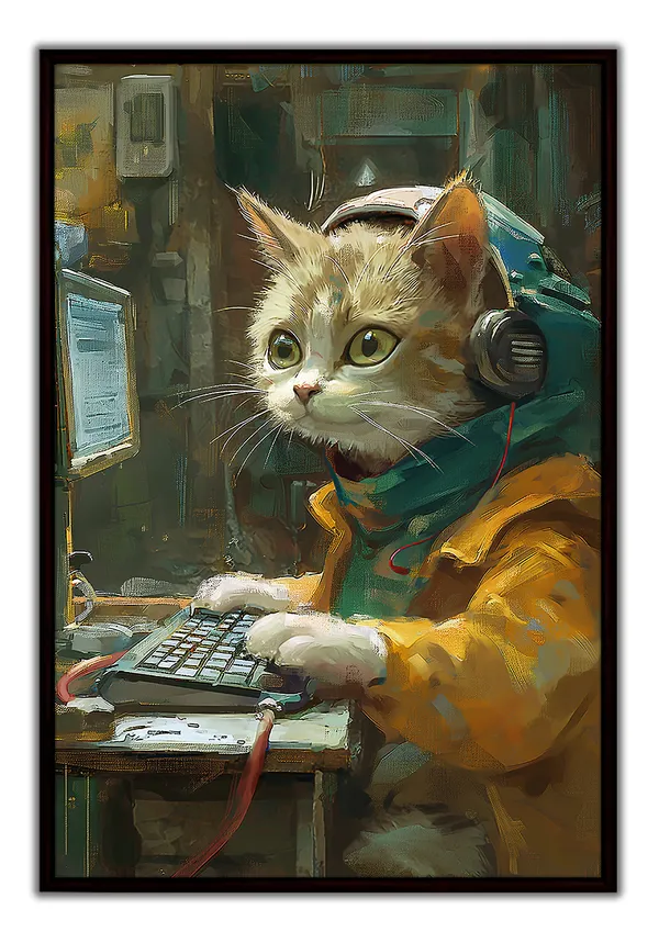 Elegant_Cat_Canvas_Wall_Art_Painting_With_Black_Frame_For_Home_Decor_Living_Room_Wall_Decoration