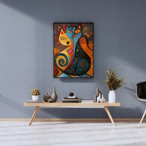 Abstract_Cats_Canvas_Wall_Art_Painting_With_Black_Frame_For_Home_Decor_Living_Room_Wall_Decoration