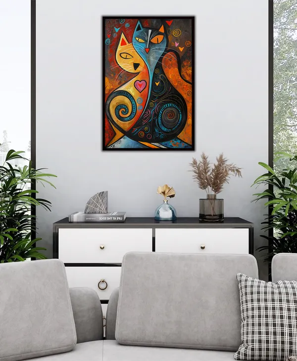 Abstract_Cats_Canvas_Wall_Art_Painting_With_Black_Frame_For_Home_Decor_Living_Room_Wall_Decoration
