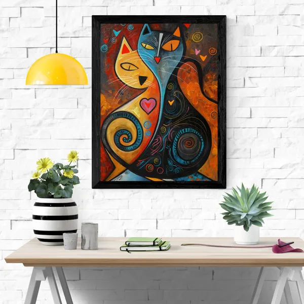 Abstract_Cats_Canvas_Wall_Art_Painting_With_Black_Frame_For_Home_Decor_Living_Room_Wall_Decoration