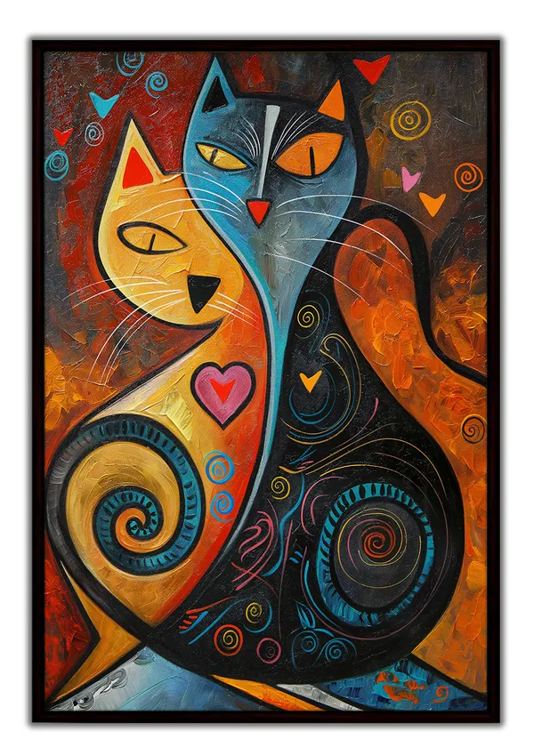 Abstract_Cats_Canvas_Wall_Art_Painting_With_Black_Frame_For_Home_Decor_Living_Room_Wall_Decoration