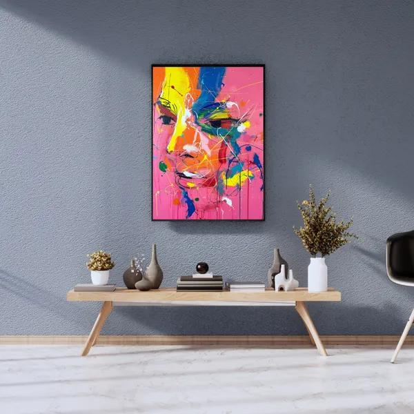 Vibrant_Abstract_Face_Canvas_Wall_Art_Painting_With_Black_Frame_For_Home_Decor_Living_Room_Wall_Decoration