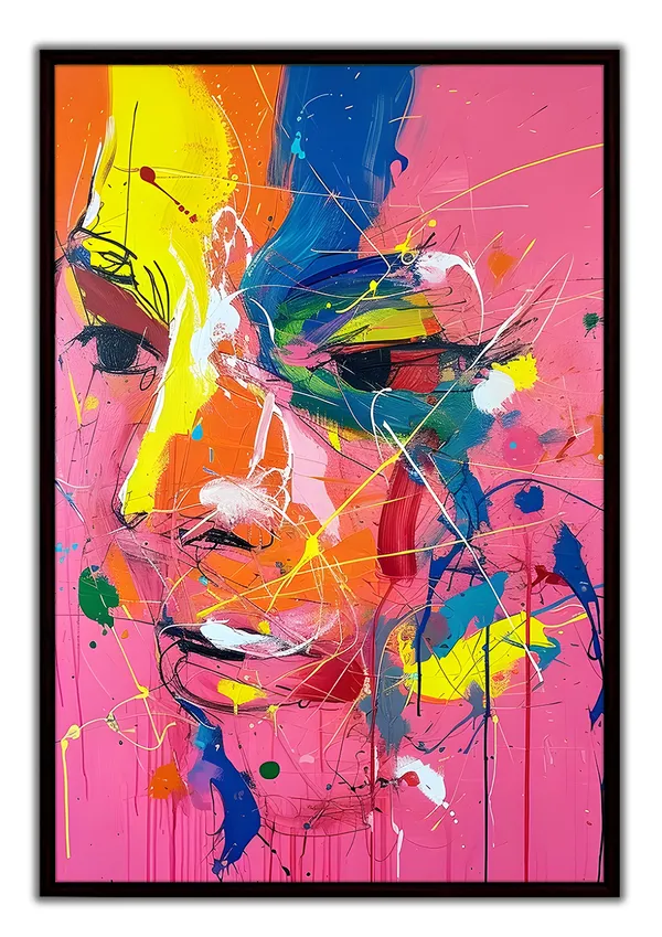 Vibrant_Abstract_Face_Canvas_Wall_Art_Painting_With_Black_Frame_For_Home_Decor_Living_Room_Wall_Decoration