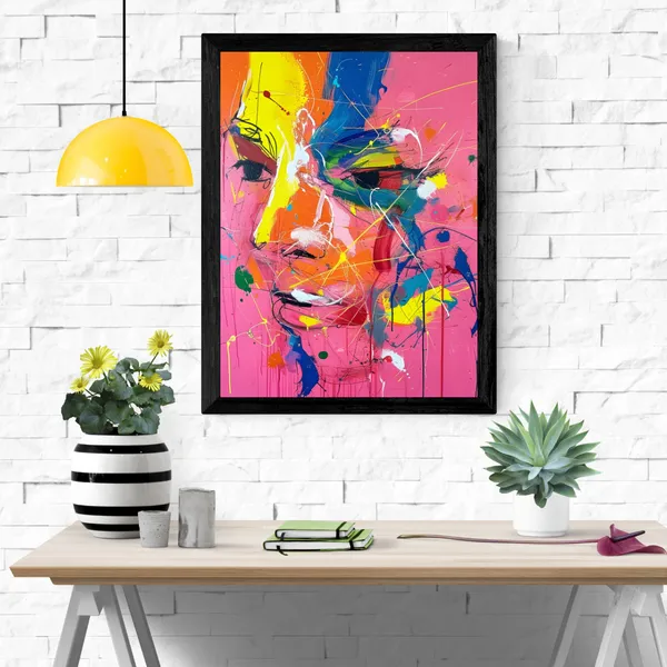 Vibrant_Abstract_Face_Canvas_Wall_Art_Painting_With_Black_Frame_For_Home_Decor_Living_Room_Wall_Decoration