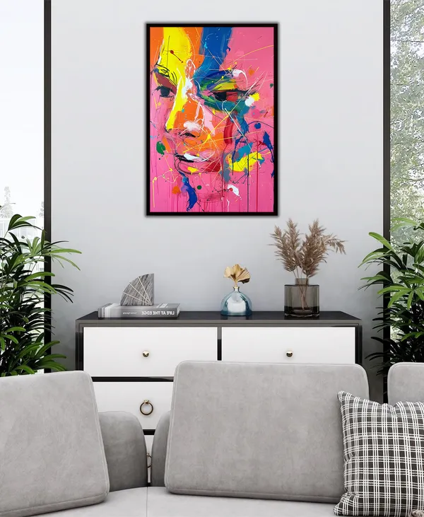 Vibrant_Abstract_Face_Canvas_Wall_Art_Painting_With_Black_Frame_For_Home_Decor_Living_Room_Wall_Decoration