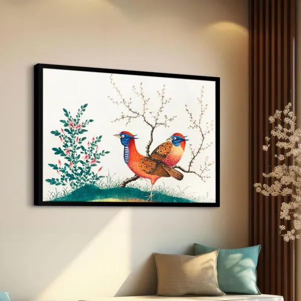 Spring_Plumage_–_Oriental_Bird_&_Blossom_Wall_Art_With_black_Frame_Painting_For_Home_Decor_Living_Room_Wall_Decoration