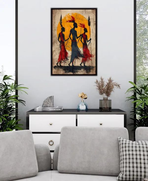 Tribal_Dance_Abstract_Canvas_Wall_Art_Painting_with_Black_Frame_For_Home_Decor_Living_Room_Wall_Decoration