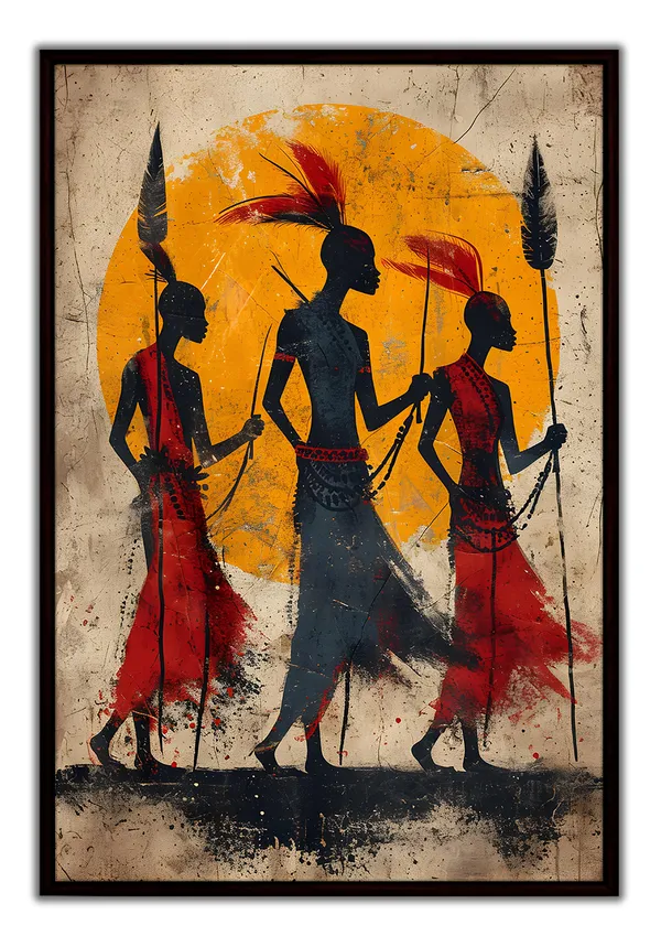 Tribal_Dance_Abstract_Canvas_Wall_Art_Painting_with_Black_Frame_For_Home_Decor_Living_Room_Wall_Decoration
