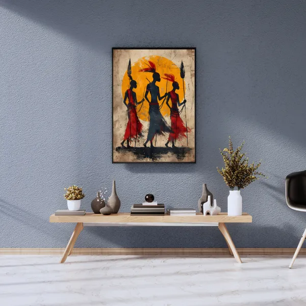 Tribal_Dance_Abstract_Canvas_Wall_Art_Painting_with_Black_Frame_For_Home_Decor_Living_Room_Wall_Decoration