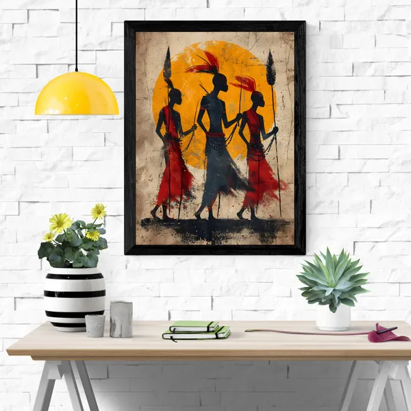 Tribal_Dance_Abstract_Canvas_Wall_Art_Painting_with_Black_Frame_For_Home_Decor_Living_Room_Wall_Decoration