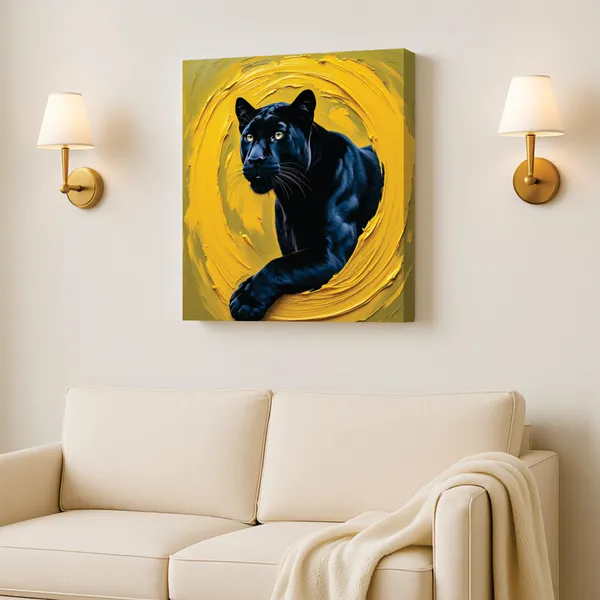 Bold_Black_Panther_Canvas_Painting_|_Modern_Animal_Wall_Art_for_Living_Room_|_Vibrant_Yellow_Decor_with_Stretched_Frame
