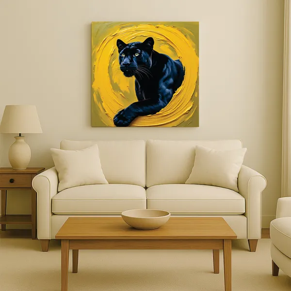 Bold_Black_Panther_Canvas_Painting_|_Modern_Animal_Wall_Art_for_Living_Room_|_Vibrant_Yellow_Decor_with_Stretched_Frame