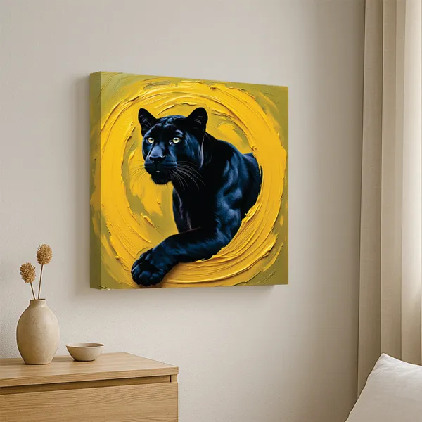 Bold_Black_Panther_Canvas_Painting_|_Modern_Animal_Wall_Art_for_Living_Room_|_Vibrant_Yellow_Decor_with_Stretched_Frame