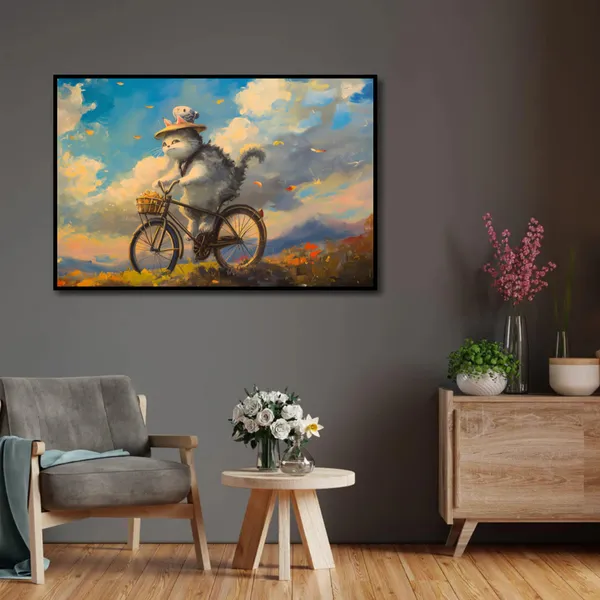 Adventure_Whiskers_–_Whimsical_Cat_on_a_Bicycle_Wall_Art_With_black_Frame_Painting_For_Home_Decor_Living_Room_Wall_Decoration