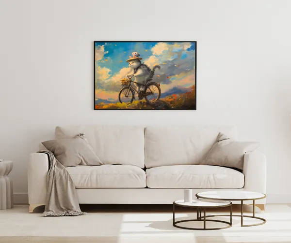 Adventure_Whiskers_–_Whimsical_Cat_on_a_Bicycle_Wall_Art_With_black_Frame_Painting_For_Home_Decor_Living_Room_Wall_Decoration