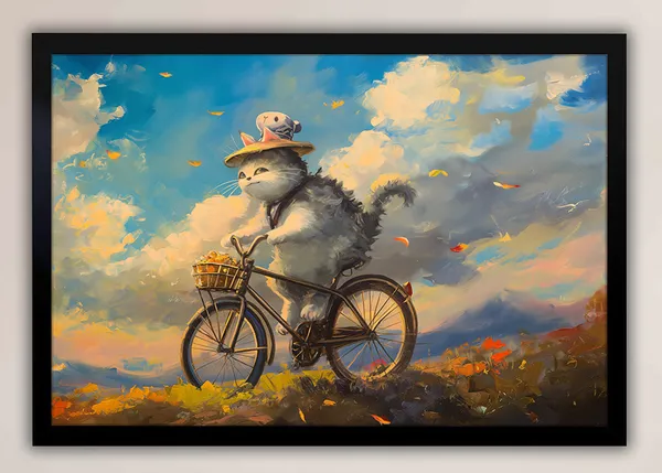 Adventure_Whiskers_–_Whimsical_Cat_on_a_Bicycle_Wall_Art_With_black_Frame_Painting_For_Home_Decor_Living_Room_Wall_Decoration