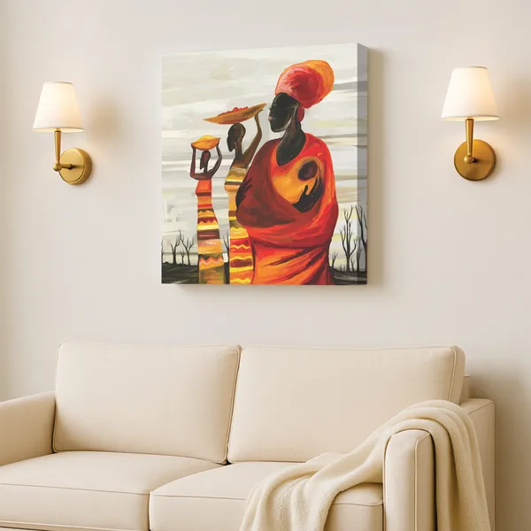 African_Tribal_Women_Canvas_Painting_|_Modern_Ethnic_Wall_Art_for_Living_Room,_Bedroom_&_Office_|_Abstract_Cultural_Art_Print_|_Stretched_&_Ready_to_Hang