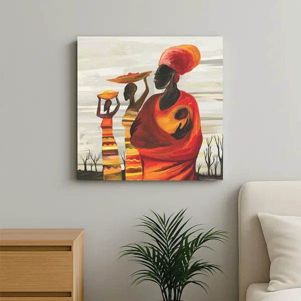 African_Tribal_Women_Canvas_Painting_|_Modern_Ethnic_Wall_Art_for_Living_Room,_Bedroom_&_Office_|_Abstract_Cultural_Art_Print_|_Stretched_&_Ready_to_Hang