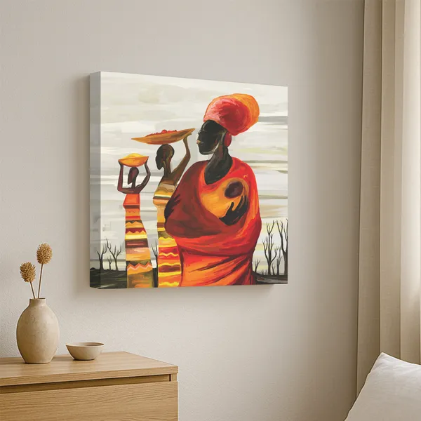 African_Tribal_Women_Canvas_Painting_|_Modern_Ethnic_Wall_Art_for_Living_Room,_Bedroom_&_Office_|_Abstract_Cultural_Art_Print_|_Stretched_&_Ready_to_Hang