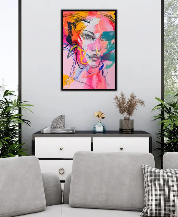 Abstract_Expression_Face_Canvas_Wall_Art_Painting_With_Black_Frame_For_Home_Decor_Living_Room_Wall_Decoration