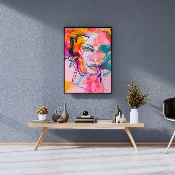 Abstract_Expression_Face_Canvas_Wall_Art_Painting_With_Black_Frame_For_Home_Decor_Living_Room_Wall_Decoration