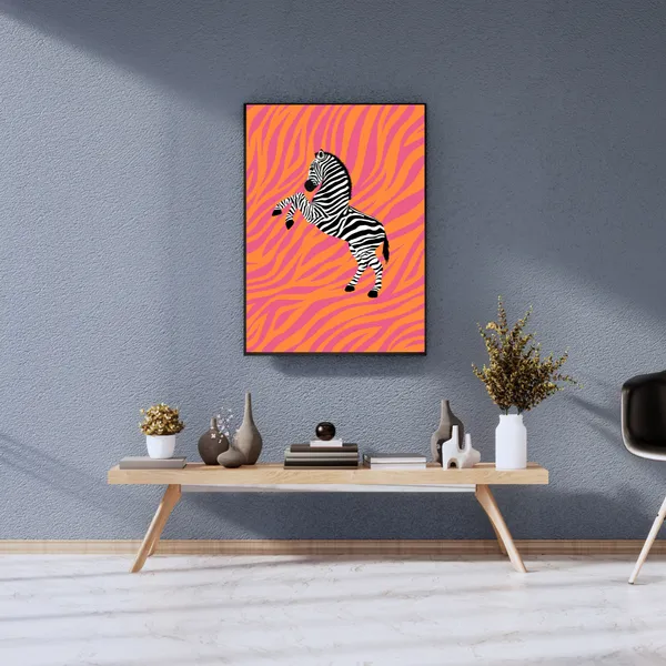 Zebra_Pop_Canvas_Wall_Art_Painting_With_Black_Frame_For_Home_Decor_Living_Room_Wall_Decoration