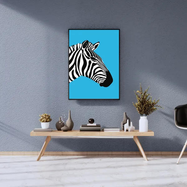 Black_&_White_Zebra_Canvas_Wall_Art_Painting_With_Black_Frame_For_Home_Decor_Living_Room_Wall_Decoration