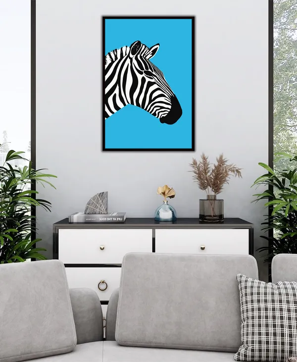 Black_&_White_Zebra_Canvas_Wall_Art_Painting_With_Black_Frame_For_Home_Decor_Living_Room_Wall_Decoration