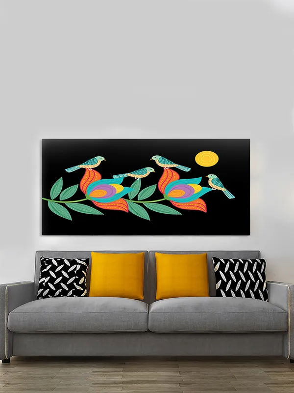 Midnight_Garden_�_Birds_&_Blossoms_Folk_Art_Canvas