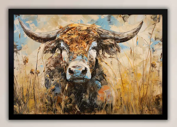 Wild_Strength_–_Bull_Abstract_Canvas_Wall_Art_With_black_Frame_Painting_For_Home_Decor_Living_Room_Wall_Decoration