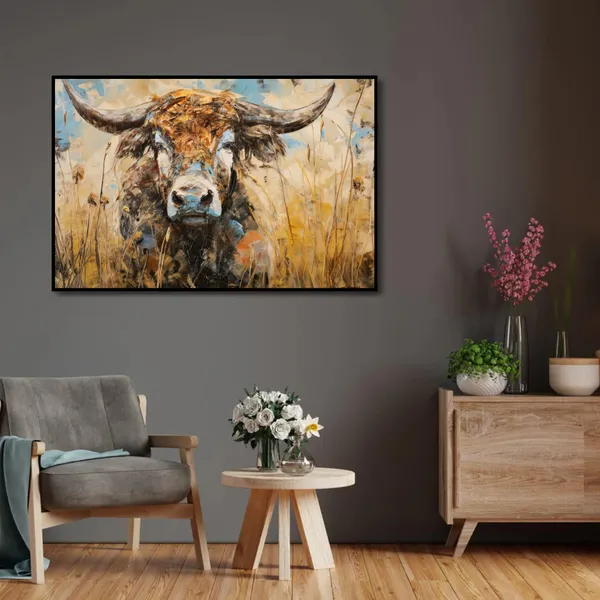 Wild_Strength_–_Bull_Abstract_Canvas_Wall_Art_With_black_Frame_Painting_For_Home_Decor_Living_Room_Wall_Decoration