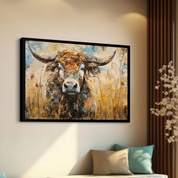 Wild_Strength_–_Bull_Abstract_Canvas_Wall_Art_With_black_Frame_Painting_For_Home_Decor_Living_Room_Wall_Decoration