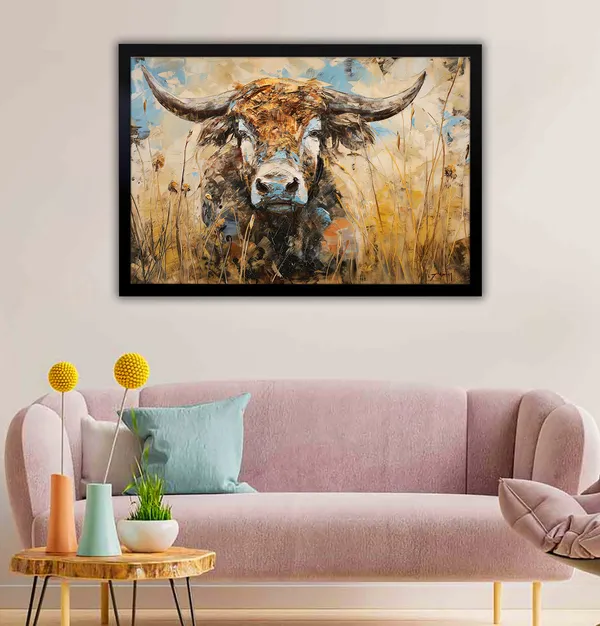 Wild_Strength_–_Bull_Abstract_Canvas_Wall_Art_With_black_Frame_Painting_For_Home_Decor_Living_Room_Wall_Decoration