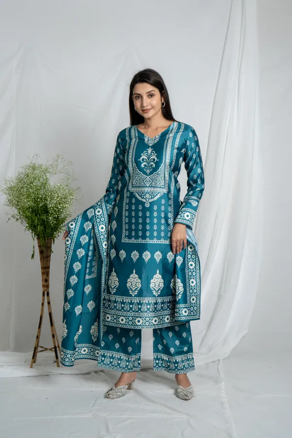 Blue_Printed_Premium_Fabric_Suit_Set_For_Women
