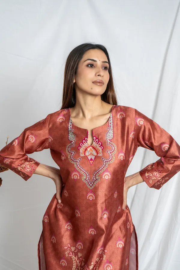 Rust_Premium_Keyhole_Neck_Premium_Co-Ord_Set_For_Women