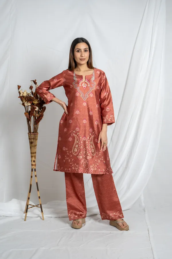 Rust_Premium_Keyhole_Neck_Premium_Co-Ord_Set_For_Women