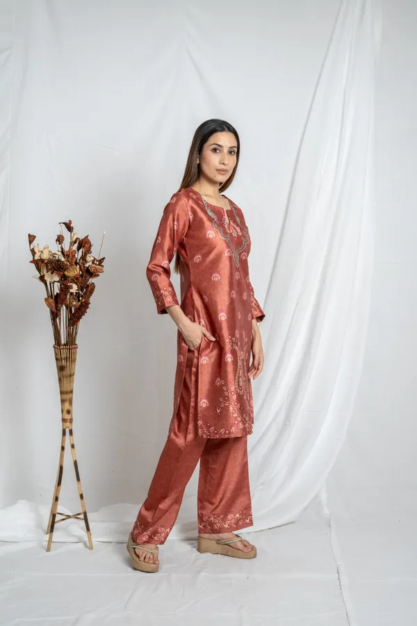 Rust_Premium_Keyhole_Neck_Premium_Co-Ord_Set_For_Women