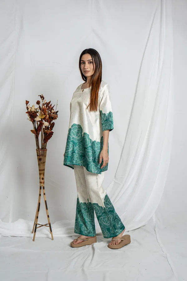 Off-White_&_Bottle_Green_Premium_Fabric_Straight_Fit_Co-Ord_Set_For_Women