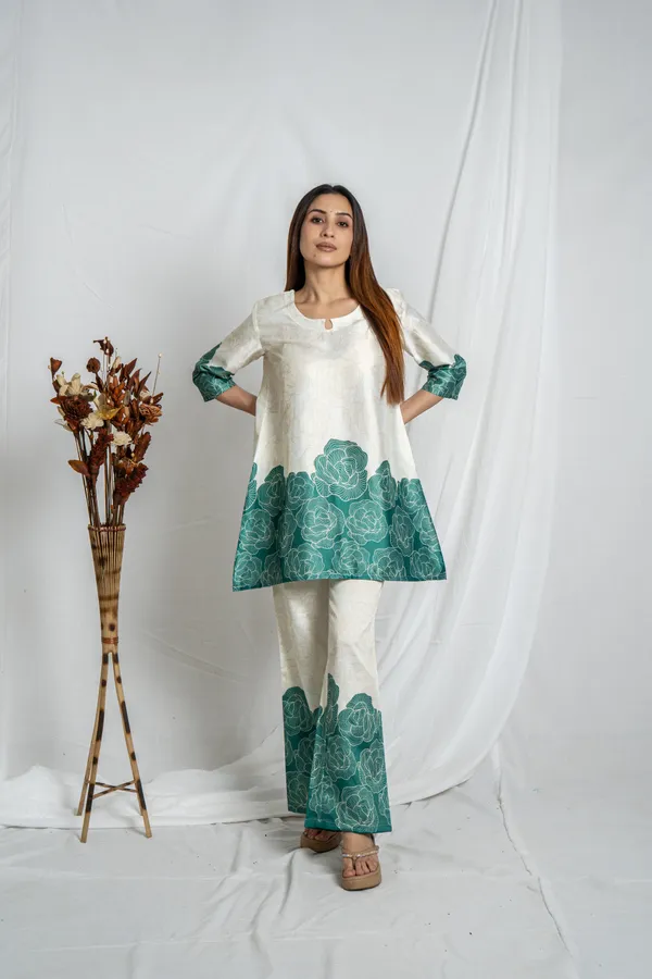 Off-White_&_Bottle_Green_Premium_Fabric_Straight_Fit_Co-Ord_Set_For_Women