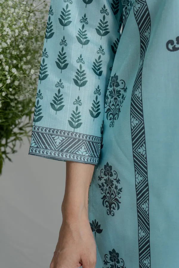 Blue_Premium_Fabric_Floral_Kurta_Set_For_Women