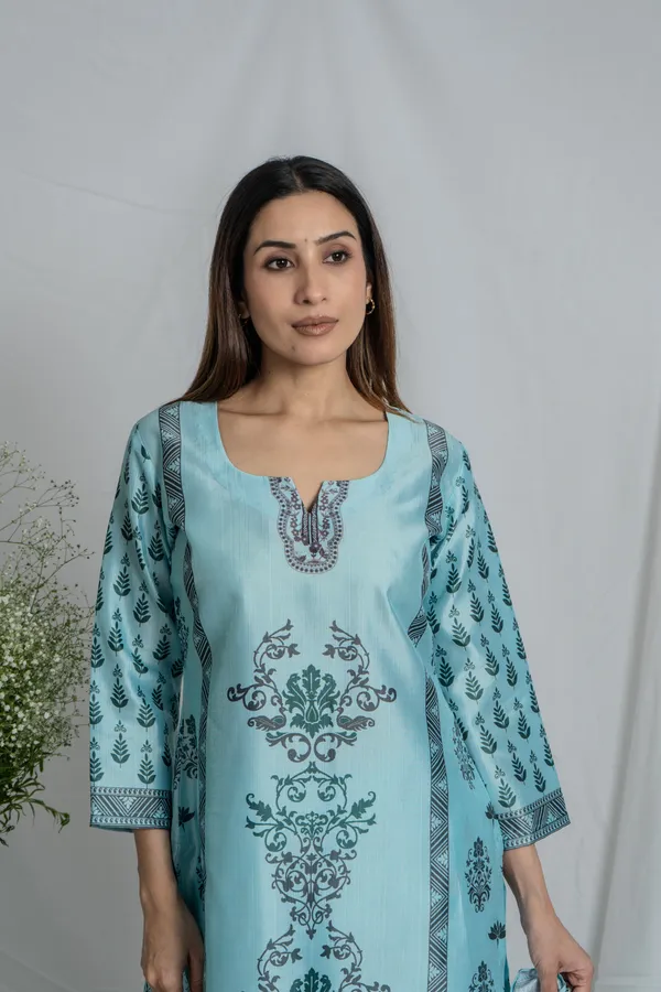 Blue_Premium_Fabric_Floral_Kurta_Set_For_Women