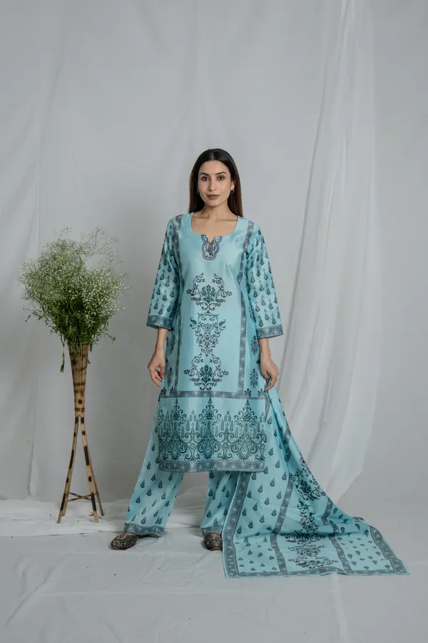 Blue_Premium_Fabric_Floral_Kurta_Set_For_Women