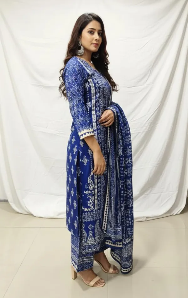 Royal_Blue_Premium_Fabric_Top,_Bottom_&_Dupatta_Set_For_Women