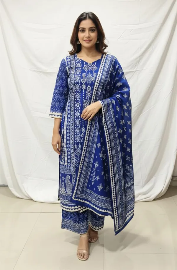 Royal_Blue_Premium_Fabric_Top,_Bottom_&_Dupatta_Set_For_Women