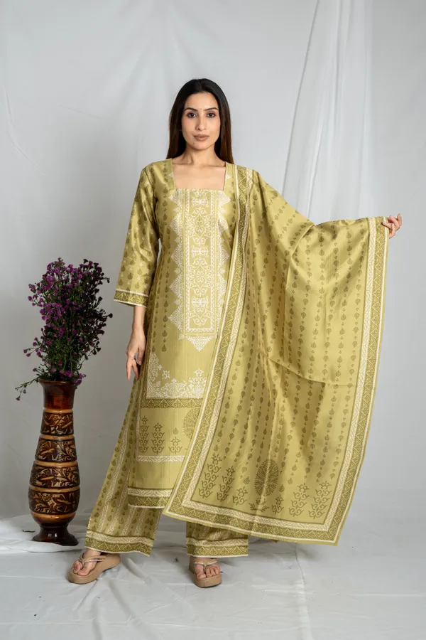 Olive_Green_Square_Neckline_Premium_Kurta_Set_For_Women