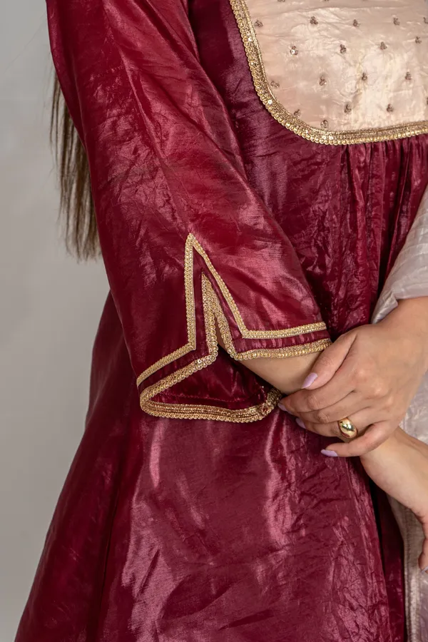 Wine_&_Cream_Gold_Crush_Fabric_With_Embroidered_Yoke_Sharara_Set_For_Women