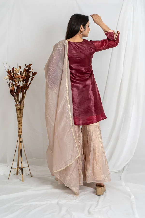 Wine_&_Cream_Gold_Crush_Fabric_With_Embroidered_Yoke_Sharara_Set_For_Women